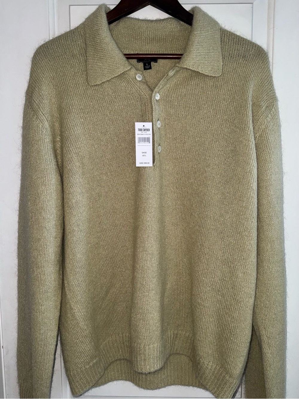 Todd Snyder NWT Italian Mohair Relaxed Polo Sweater in Sage Green